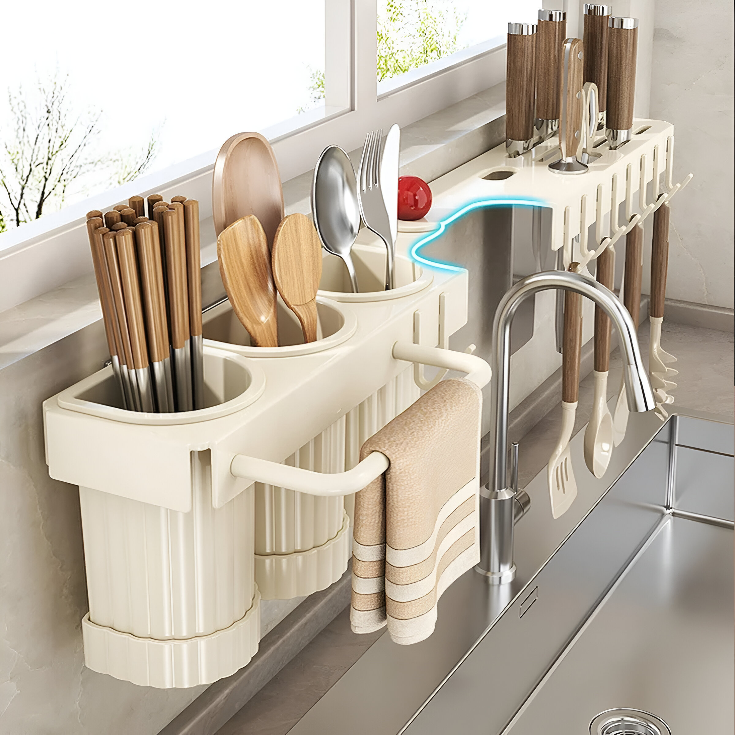 Soporte organizador blanco de pared para cocina, vista 1