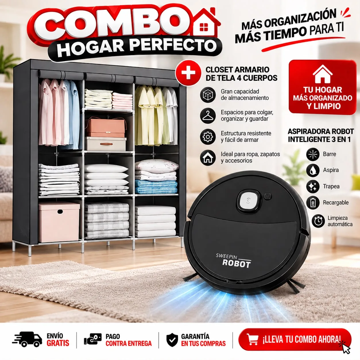 Imagen de COMBO CLOSET 3 CUERPOS+ASPIRADORA ROBOT